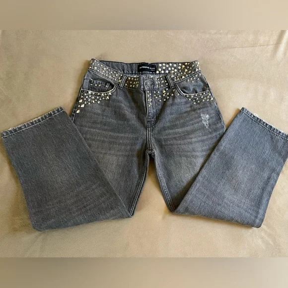 *NWOT* THE KOOPLES NELLY STUDDED GRAY LOW-RISE/CROPPED JEANS - Picture 4 of 12